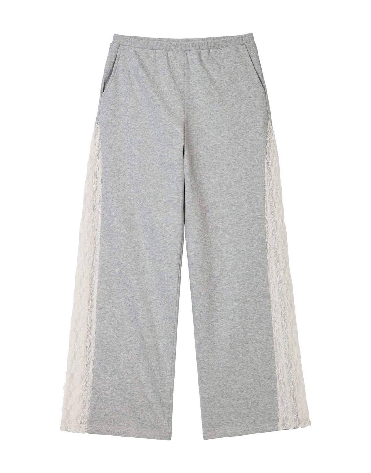 에르에르(ERER) Sheer Lace Panel Sweatpants Melange Gray