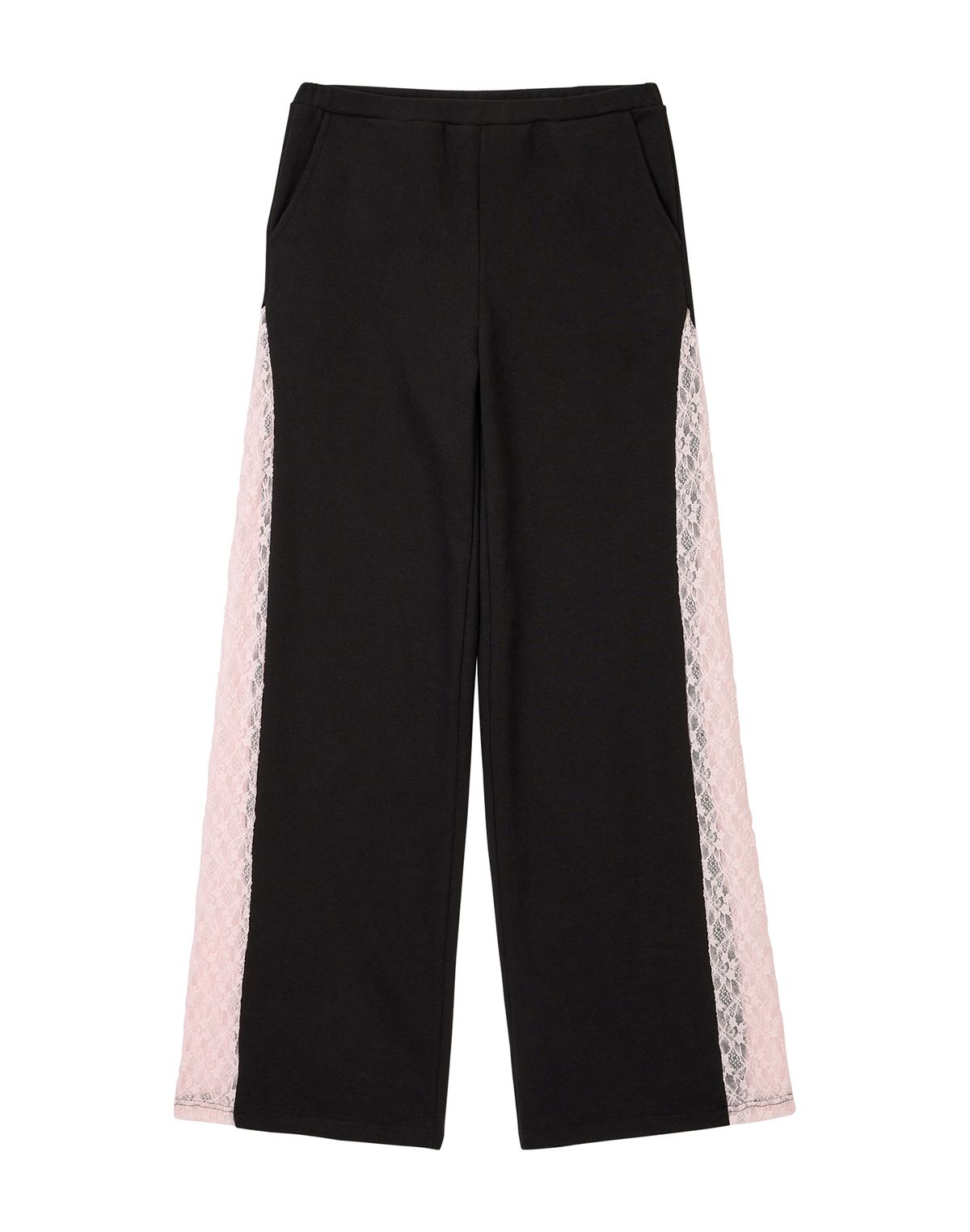 에르에르(ERER) Sheer Lace Panel Sweatpants Black