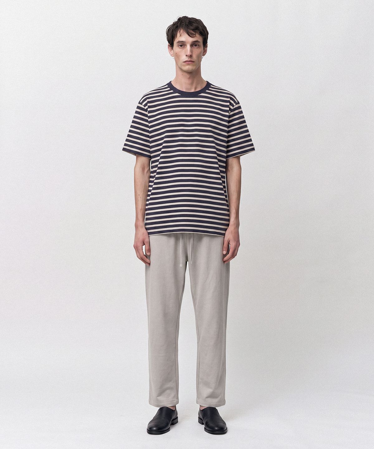 조질롱(JOJILONG) [2PACK] JN113 Tubular Marine Stripe T-Shirt - GREY & NAVY