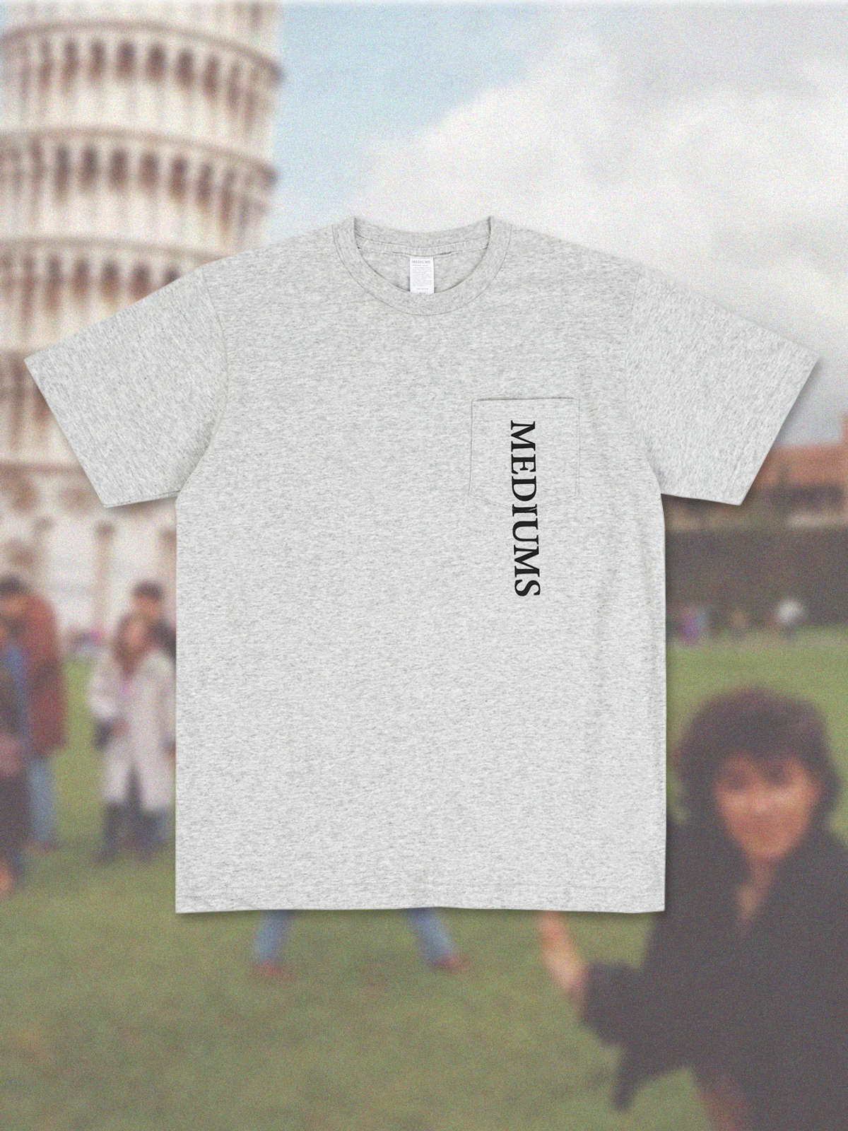미디엄스(MEDIUMS) Vertical Logo Pocket Tee - Gray(버티컬 로고 포켓 티셔츠)