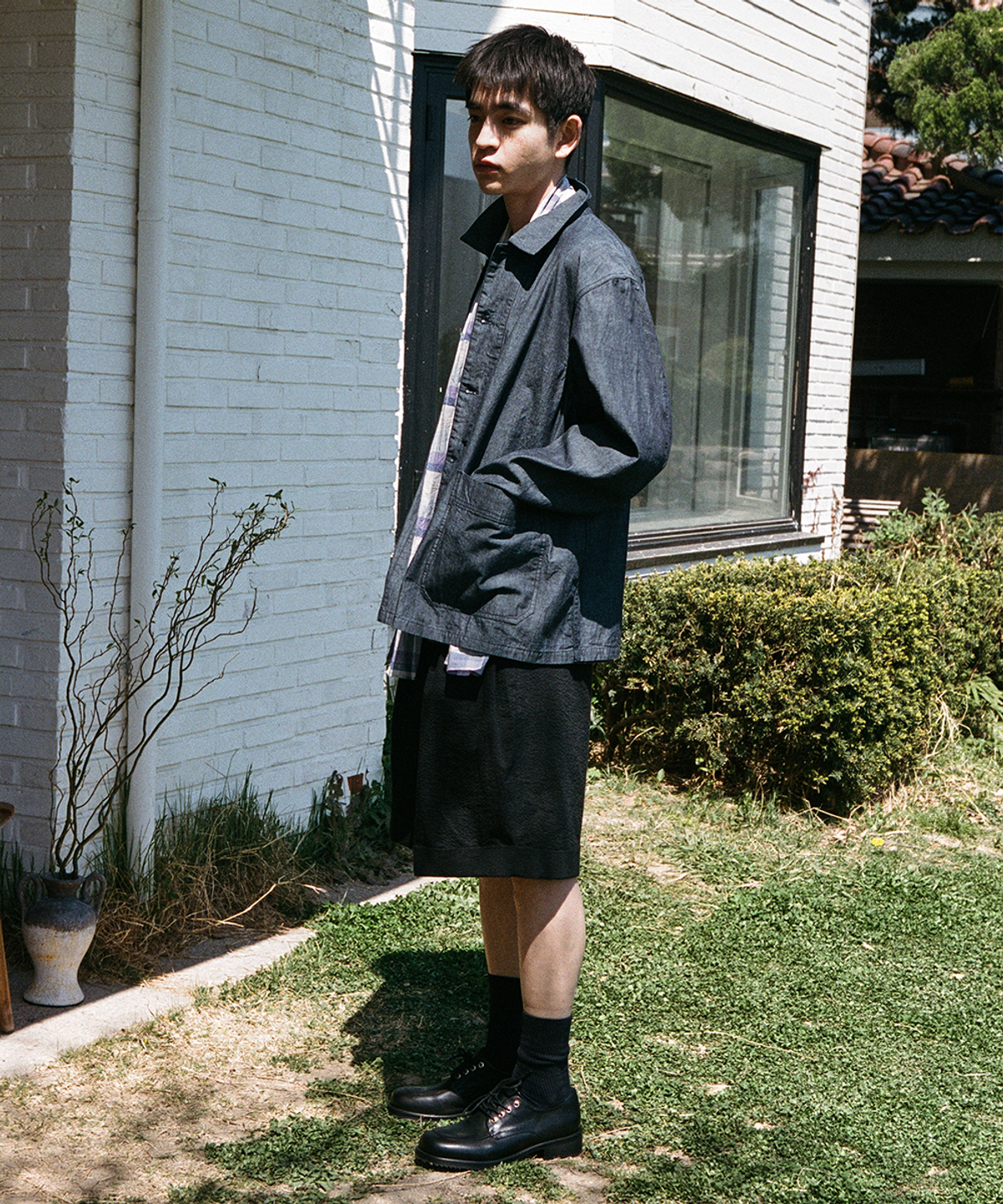 홀리선(HORLISUN) Dimple Seersucker Wide Half Pants Black