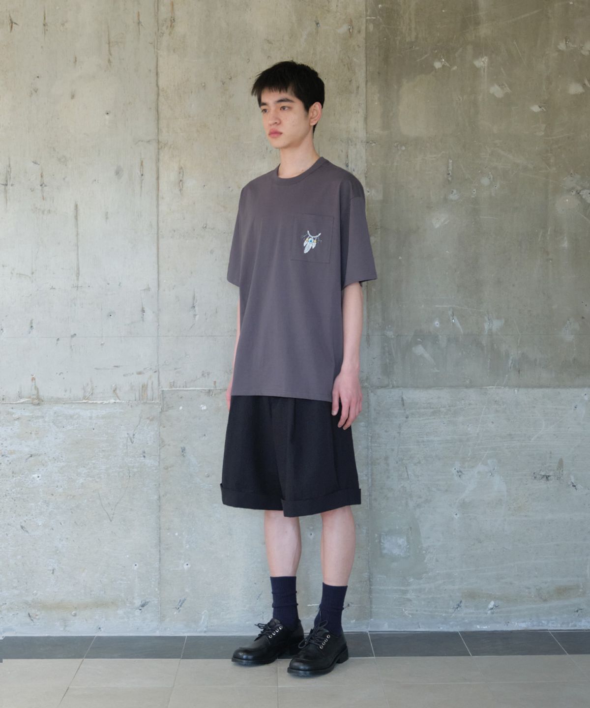 홀리선(HORLISUN) Dimple Seersucker Wide Half Pants Black