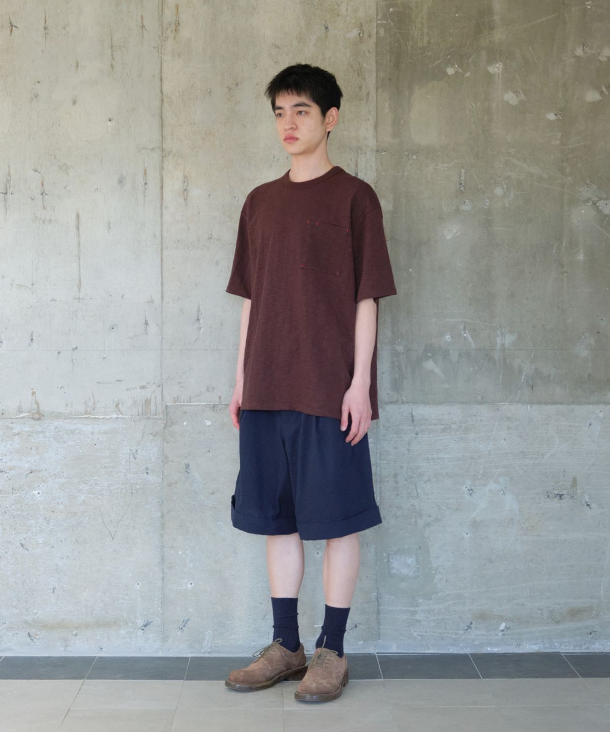 홀리선(HORLISUN) Dimple Seersucker Wide Half Pants Navy