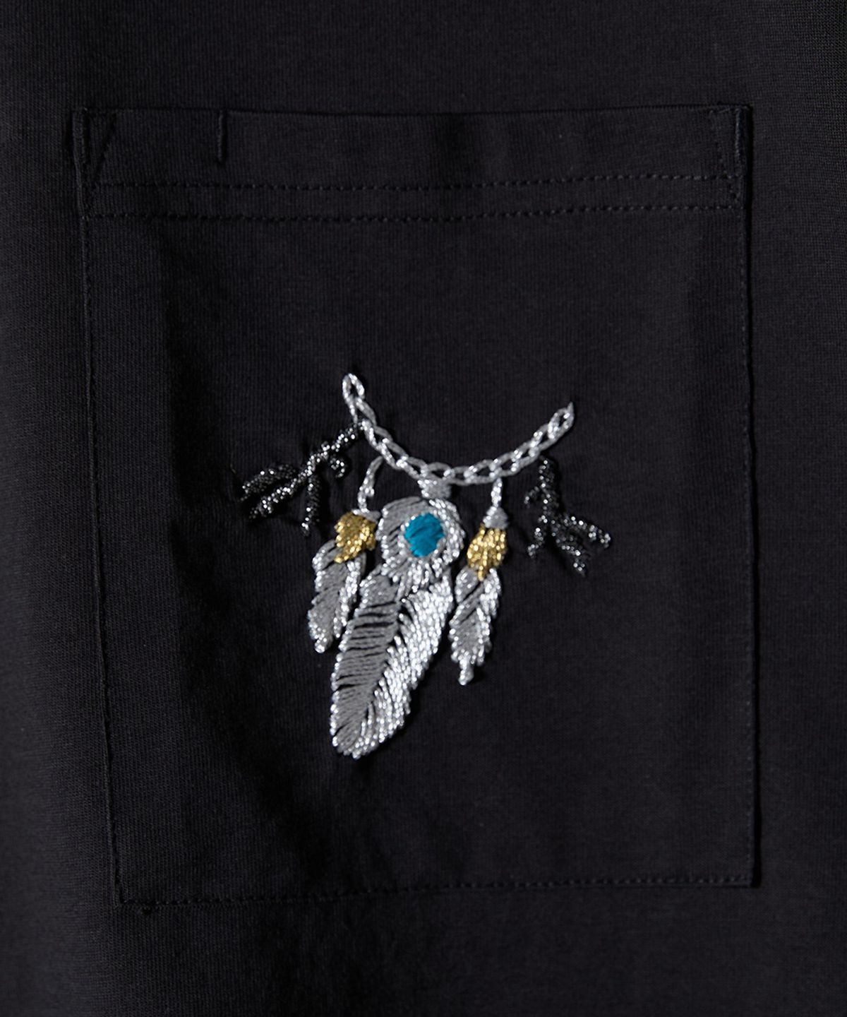 홀리선(HORLISUN) Lawrence Short Embroidery T-shirt - Eagle talon & Feather Black