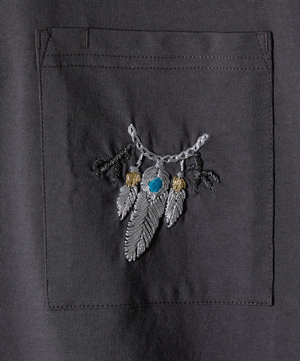 홀리선(HORLISUN) Lawrence Short Embroidery T-shirt - Eagle talon & Feather Charcoal