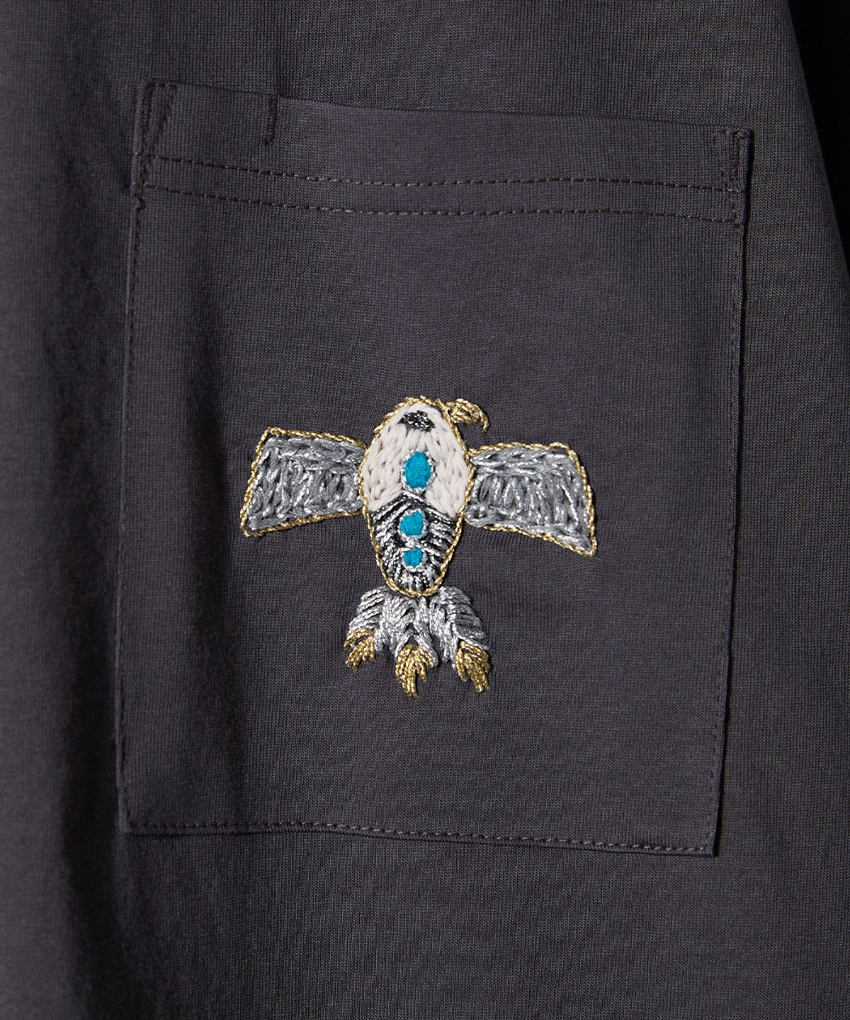 홀리선(HORLISUN) Lawrence Short Embroidery T-shirt - Thunderbird Charcoal