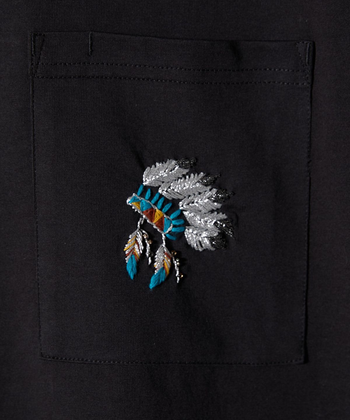홀리선(HORLISUN) Lawrence Short Embroidery T-shirt - Native American Black