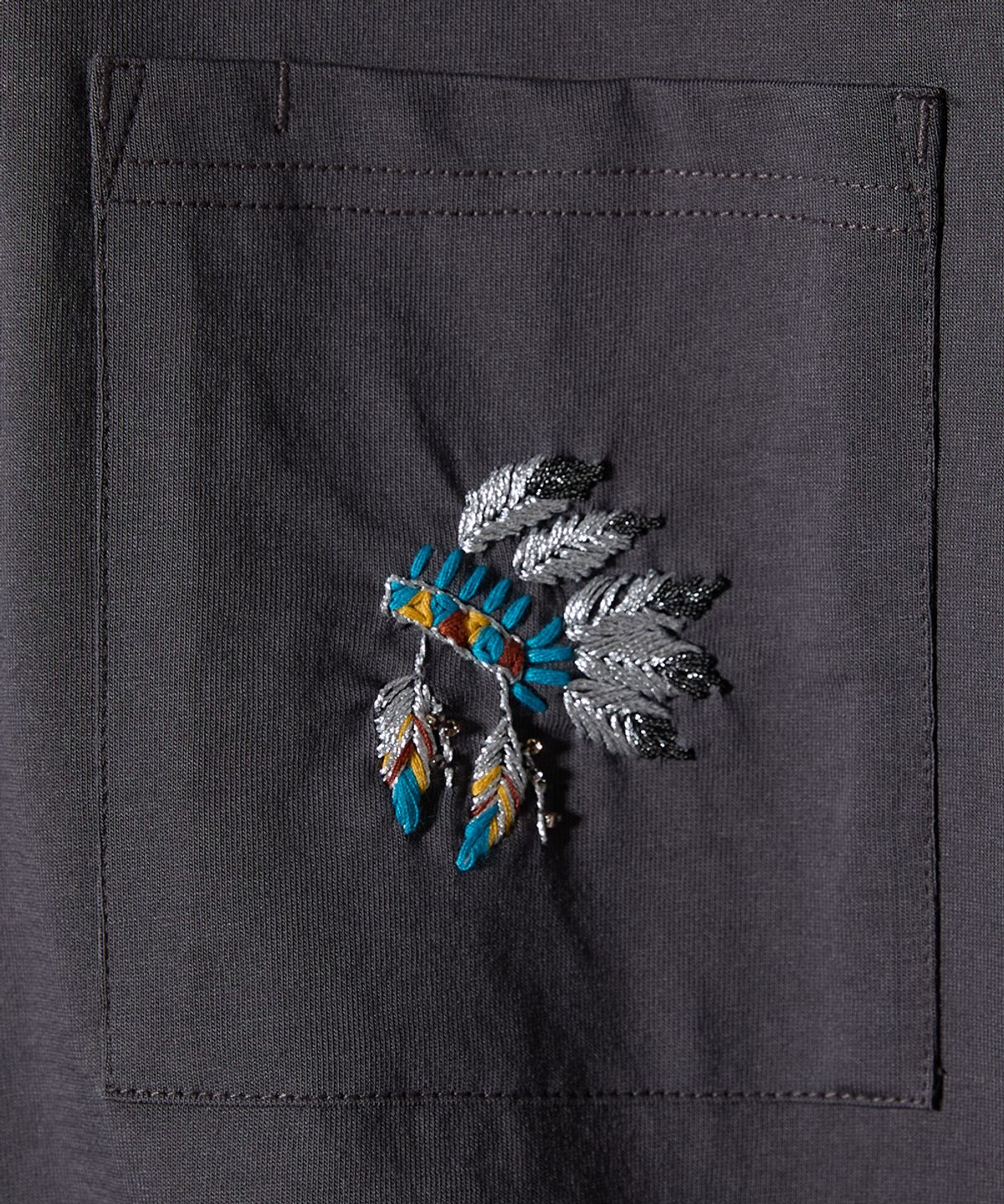 홀리선(HORLISUN) Lawrence Short Embroidery T-shirt - Native American Charcoal