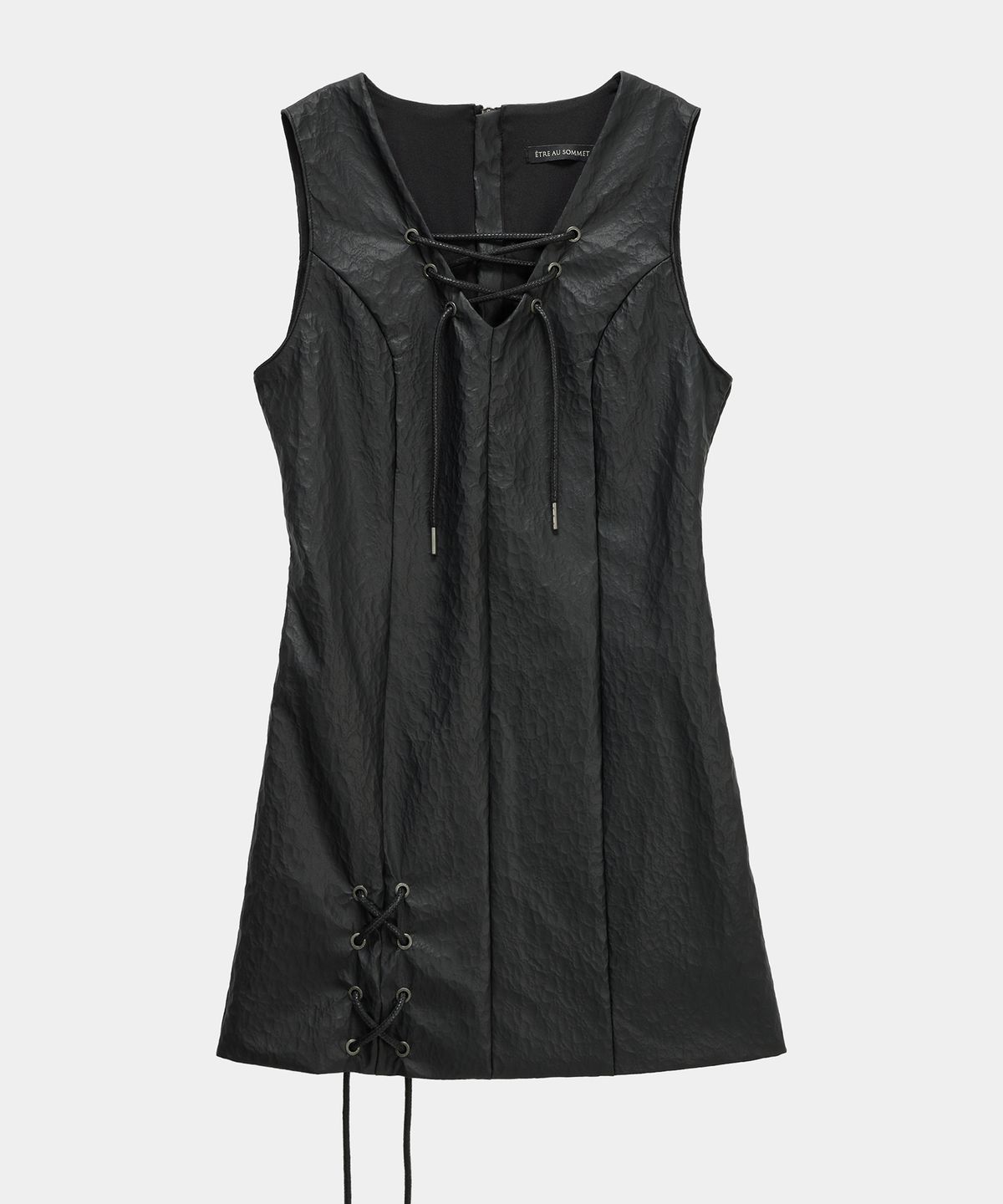 에트오소메(ETRE AU SOMMET) Corset Panel Leather One-Piece (Black)