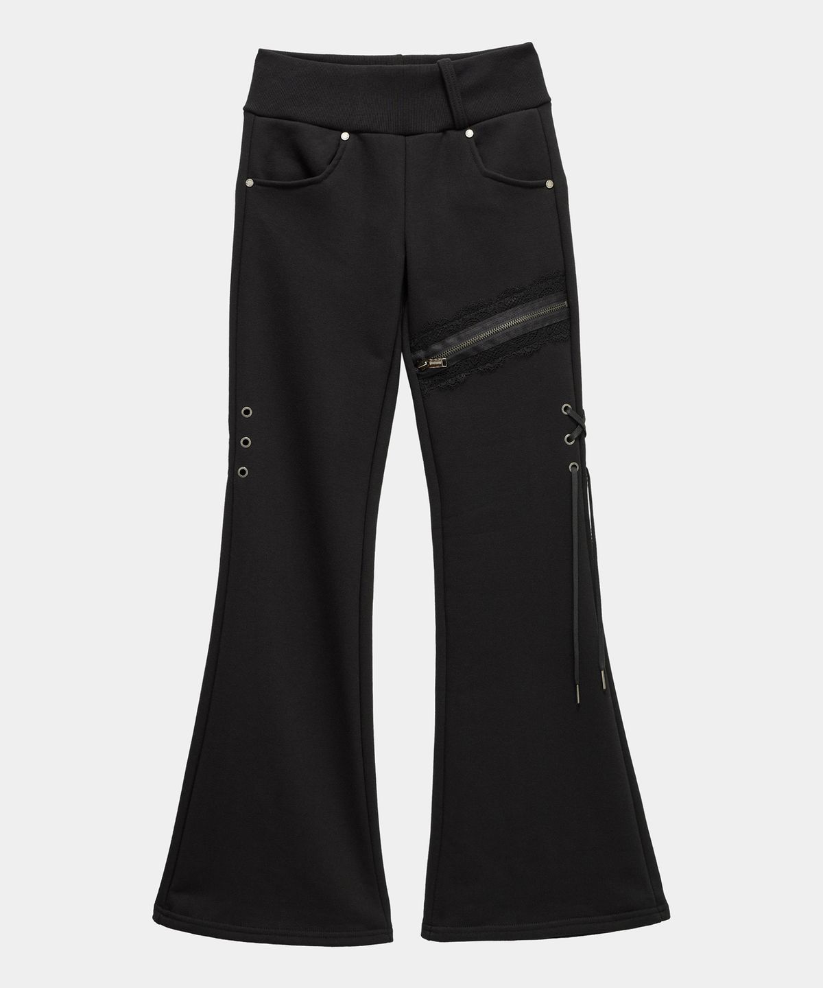 에트오소메(ETRE AU SOMMET) Lace Zipper Layer Bootcut Pants (Black)