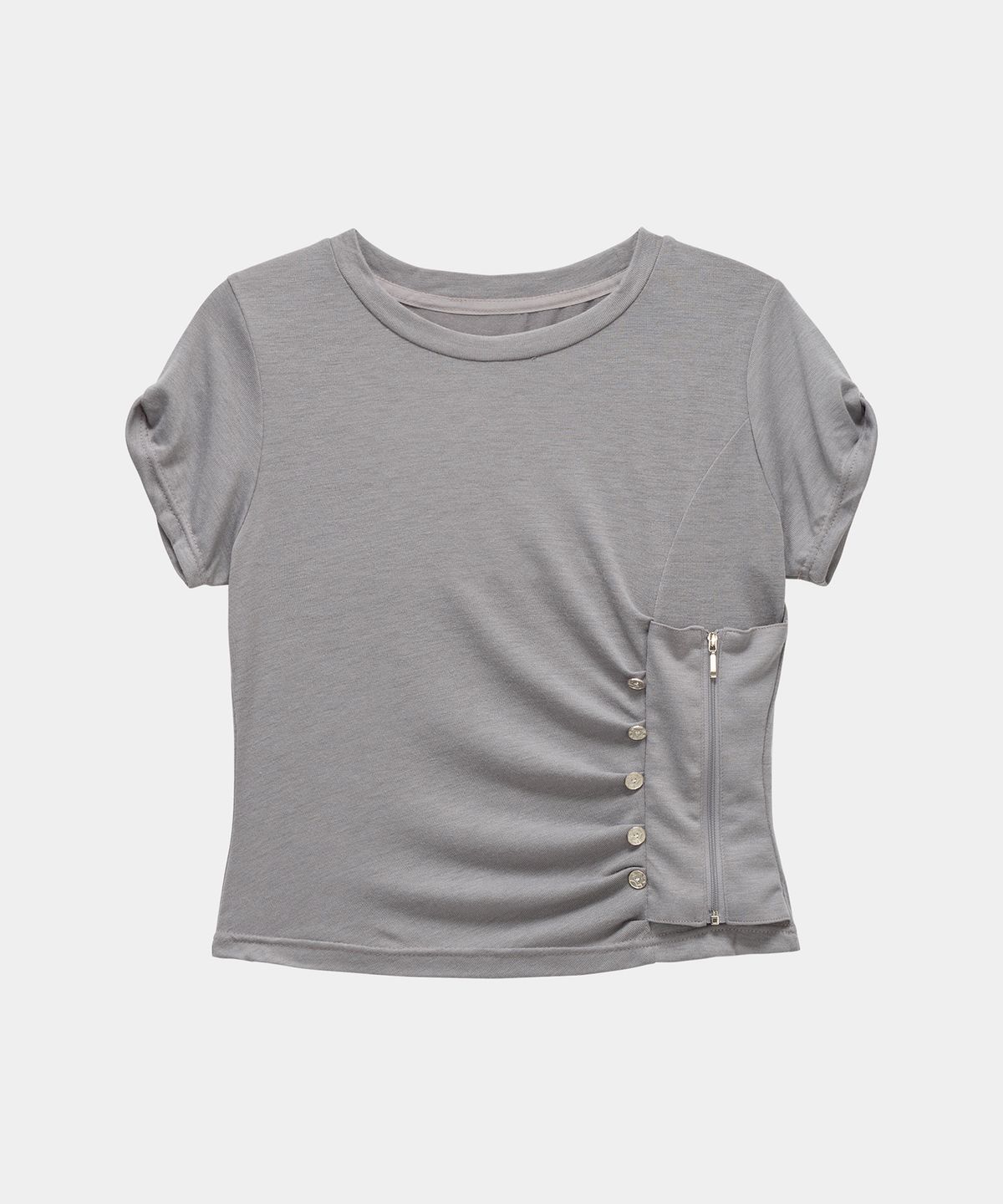 에트오소메(ETRE AU SOMMET) Drape Pintuck Zipper Roll-Up Short Top (Gray)