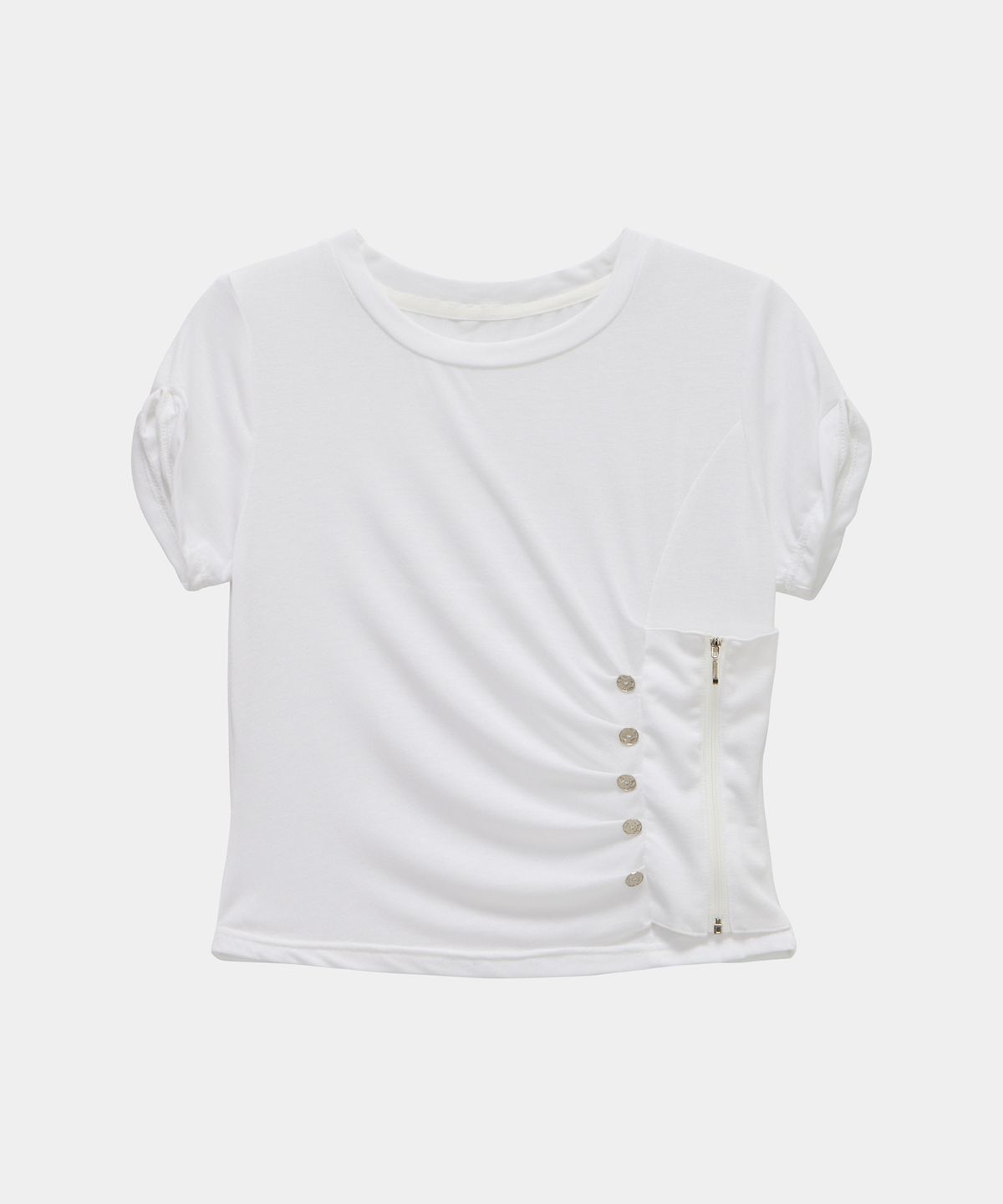 에트오소메(ETRE AU SOMMET) Drape Pintuck Zipper Roll-Up Short Top (Ivory)