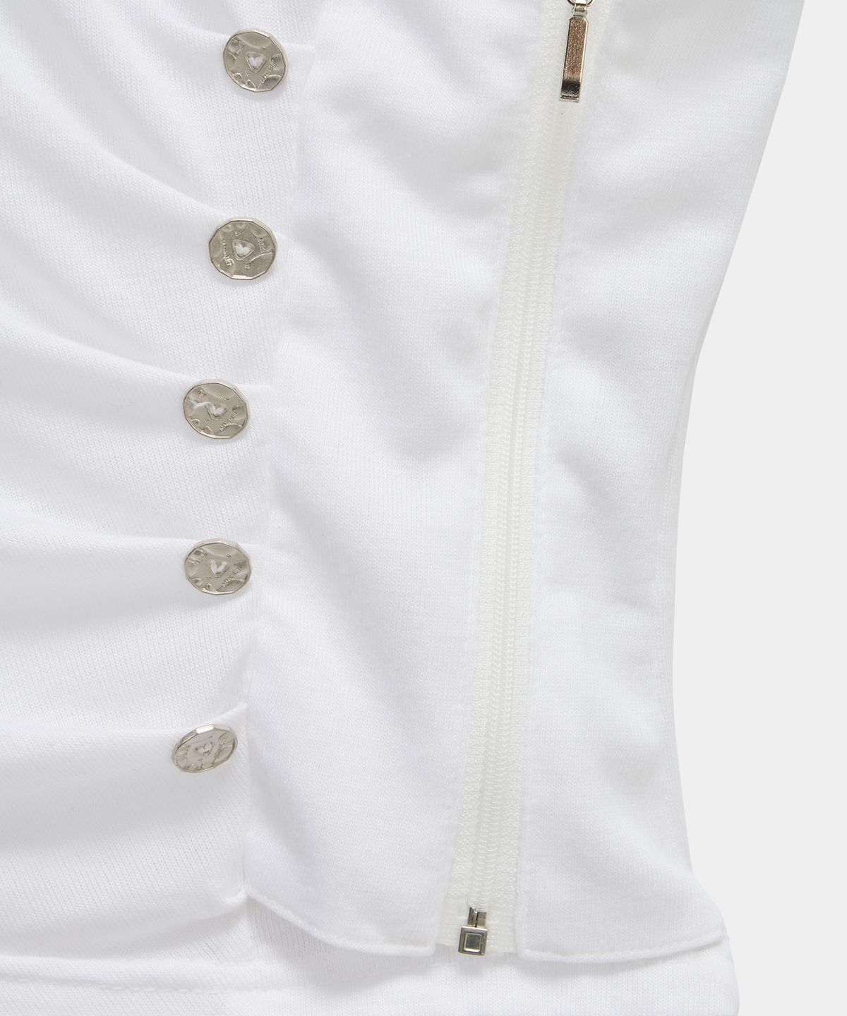에트오소메(ETRE AU SOMMET) Drape Pintuck Zipper Roll-Up Short Top (Ivory)
