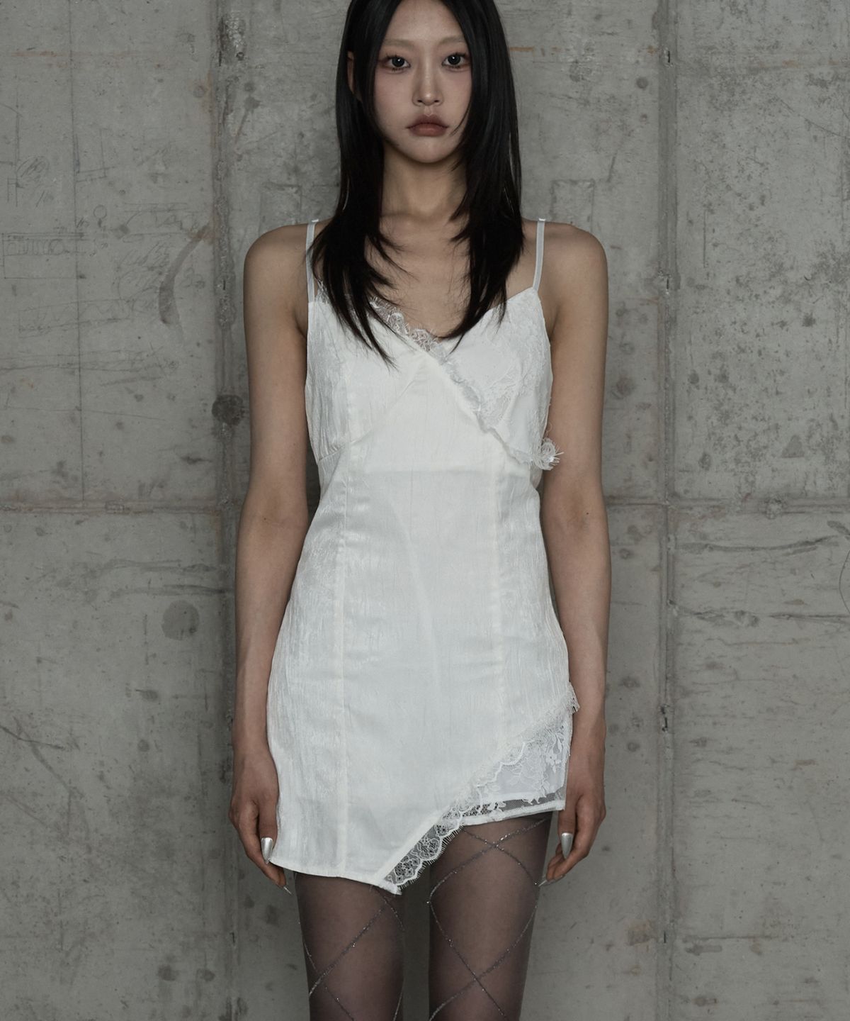 에트오소메(ETRE AU SOMMET) Double Layer Lace Back Corset Slip (Ivory)