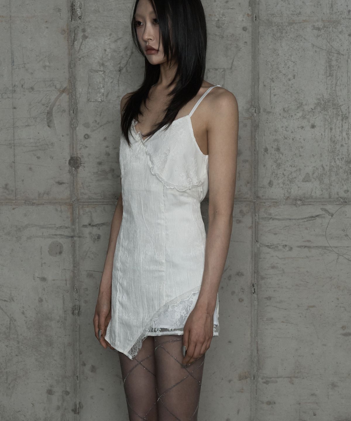 에트오소메(ETRE AU SOMMET) Double Layer Lace Back Corset Slip (Ivory)