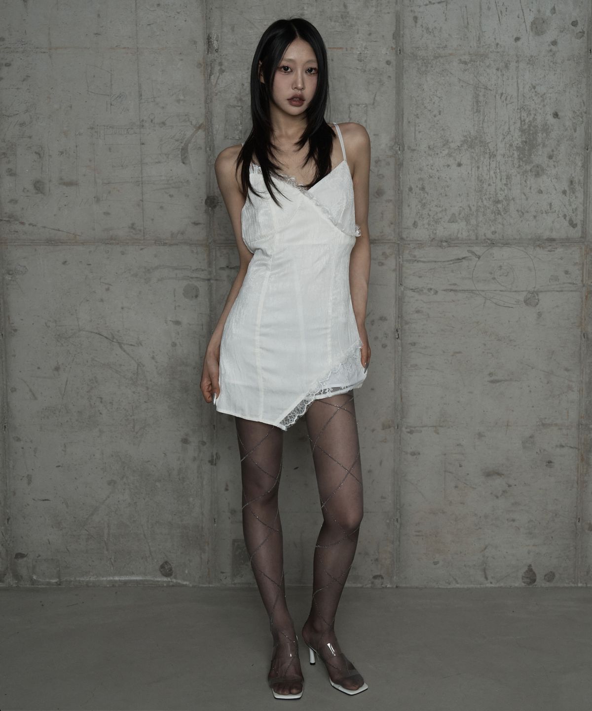 에트오소메(ETRE AU SOMMET) Double Layer Lace Back Corset Slip (Ivory)