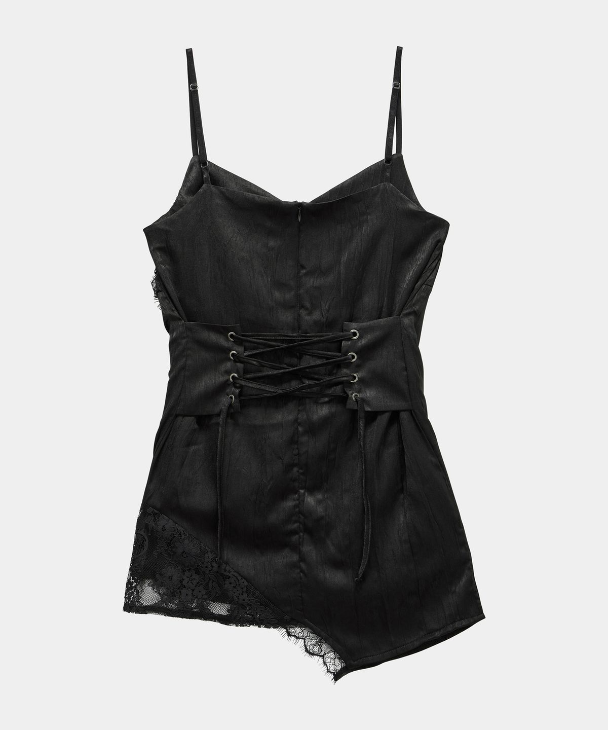 에트오소메(ETRE AU SOMMET) Double Layer Lace Back Corset Slip (Black)