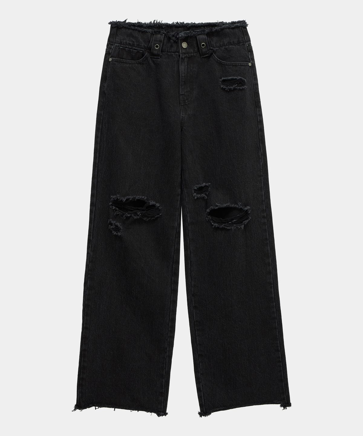 에트오소메(ETRE AU SOMMET) Wide Front Damage Denim Pants (Black)