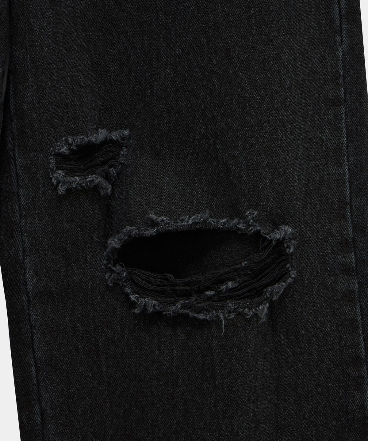 에트오소메(ETRE AU SOMMET) Wide Front Damage Denim Pants (Black)