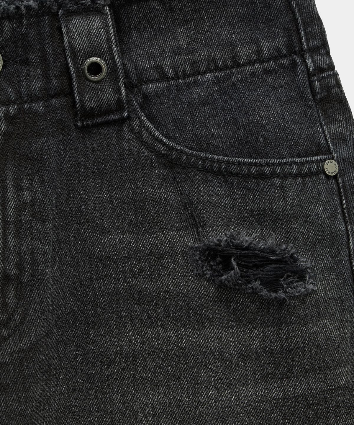 에트오소메(ETRE AU SOMMET) Wide Front Damage Denim Pants (Dark Gray)