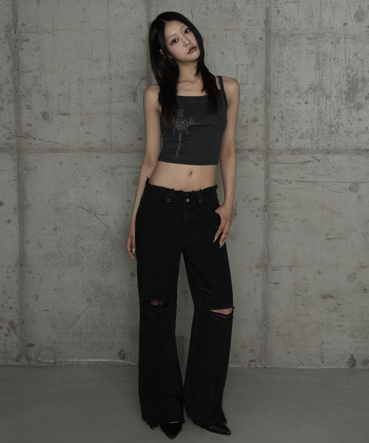 에트오소메(ETRE AU SOMMET) Cross Hotfix Backless Sleeve (Dark Gray)