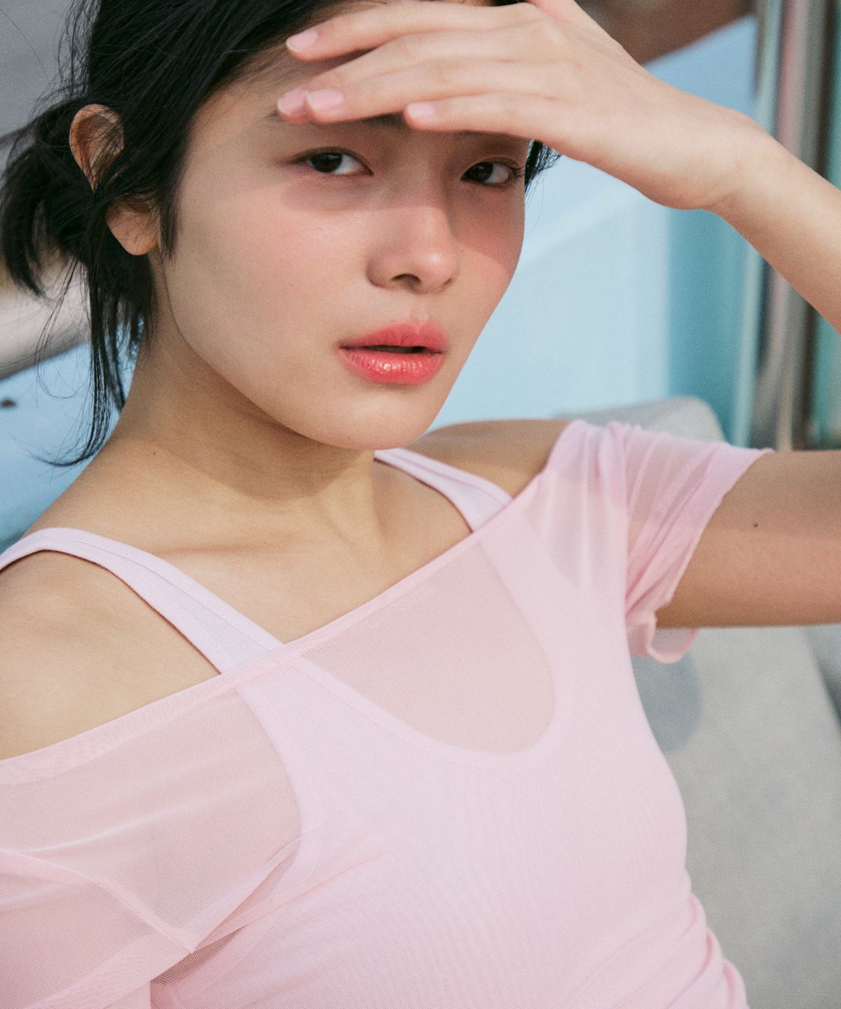 라라폭스(LALAFOX) 라라폭스X초감각 LAYERED SEE THROUGH OFF SHOULDER TOP PINK BS2CH028