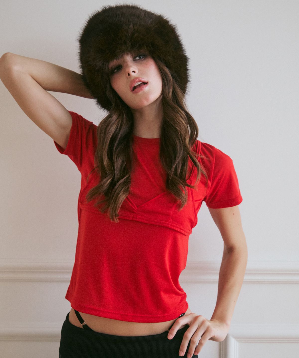 라라폭스(LALAFOX) 라라폭스X초감각 BRA LAYERED TEE RED BS2CH025