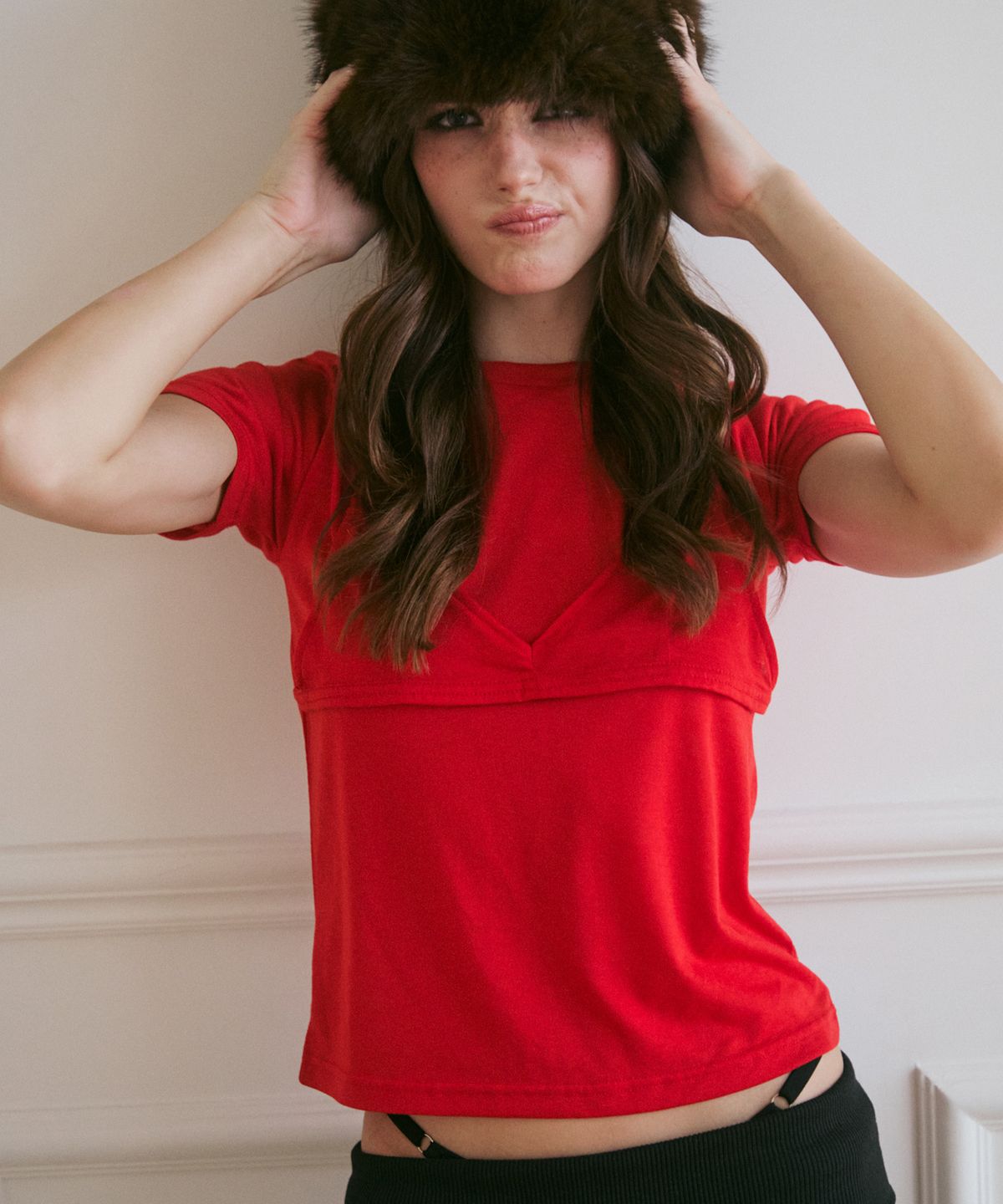 라라폭스(LALAFOX) 라라폭스X초감각 BRA LAYERED TEE RED BS2CH025
