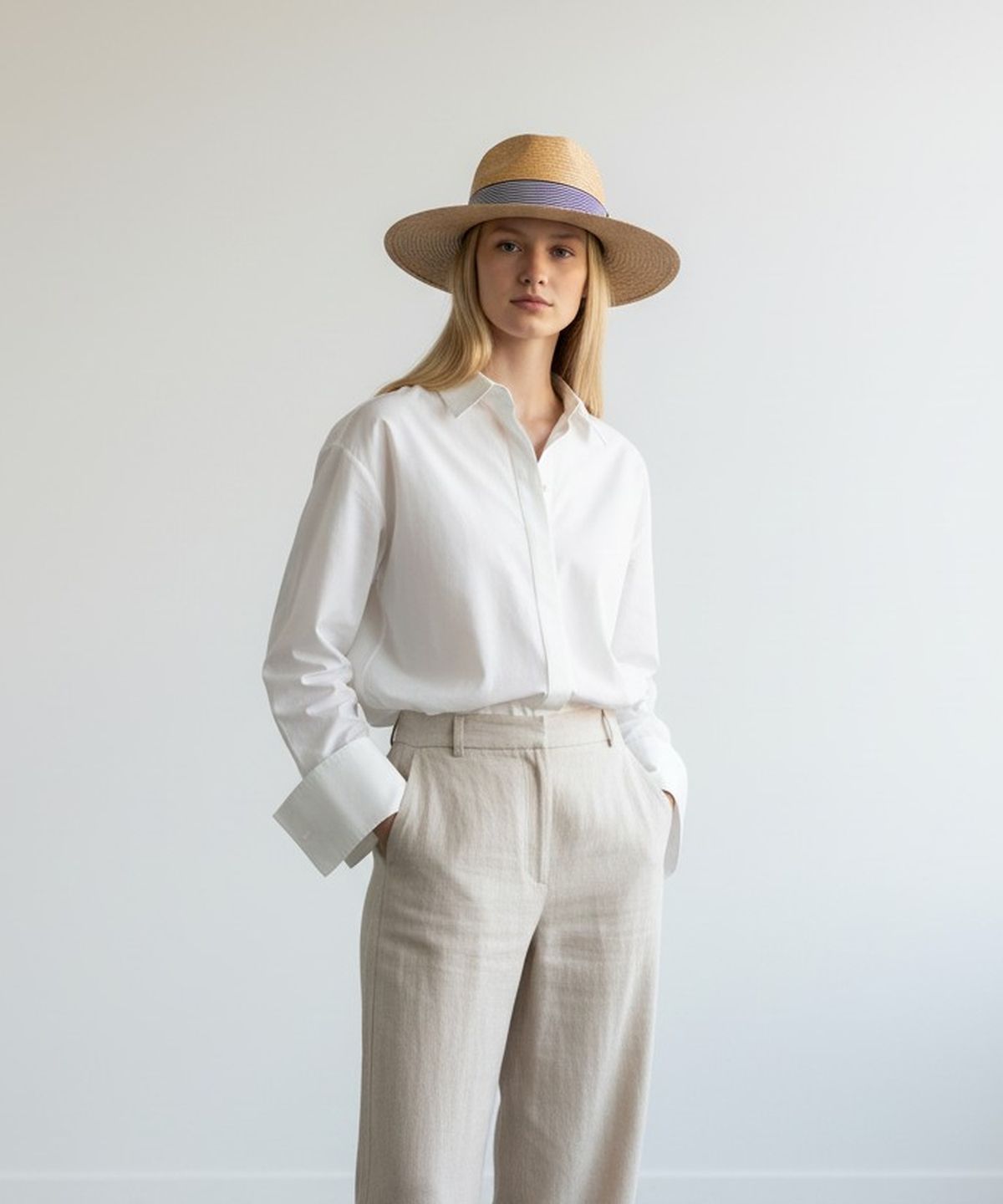 유니버셜 케미스트리(UNIVERSAL CHEMISTRY) Stripe Line Beige Long Fedora 여름페도라