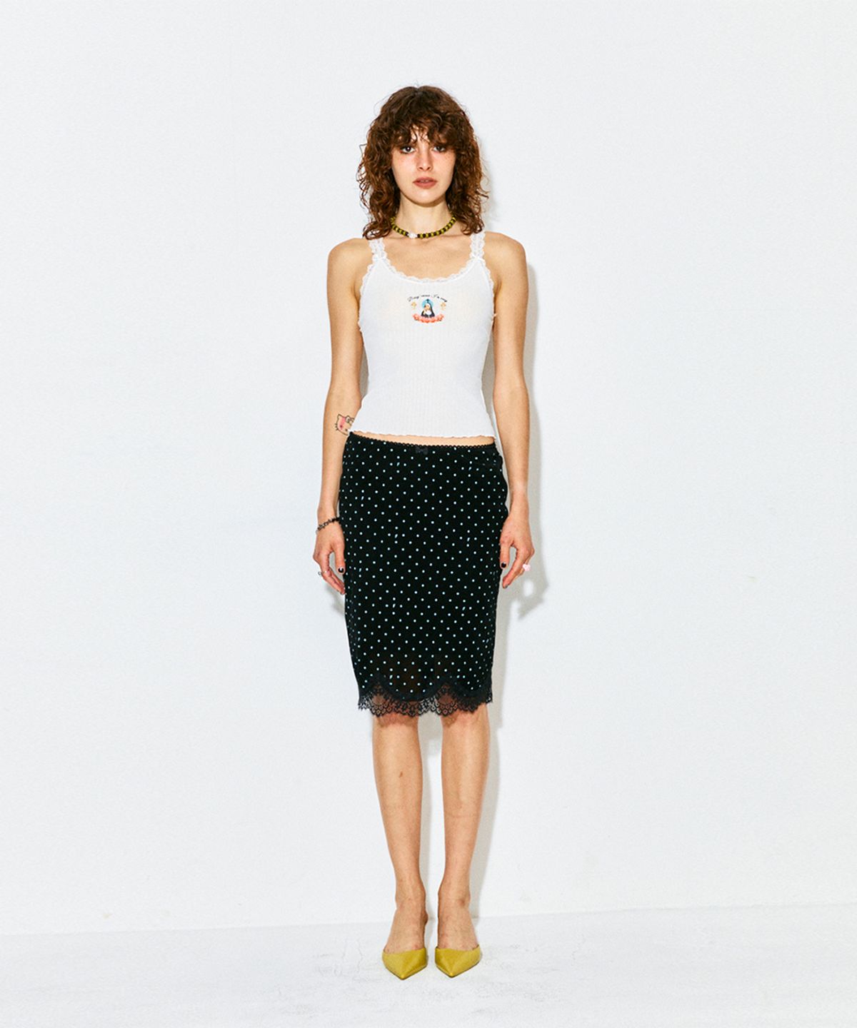 하이타이드 프랭키(HIGHTIDEFRANKIE) Lace Ribbon Midi Skirt Black