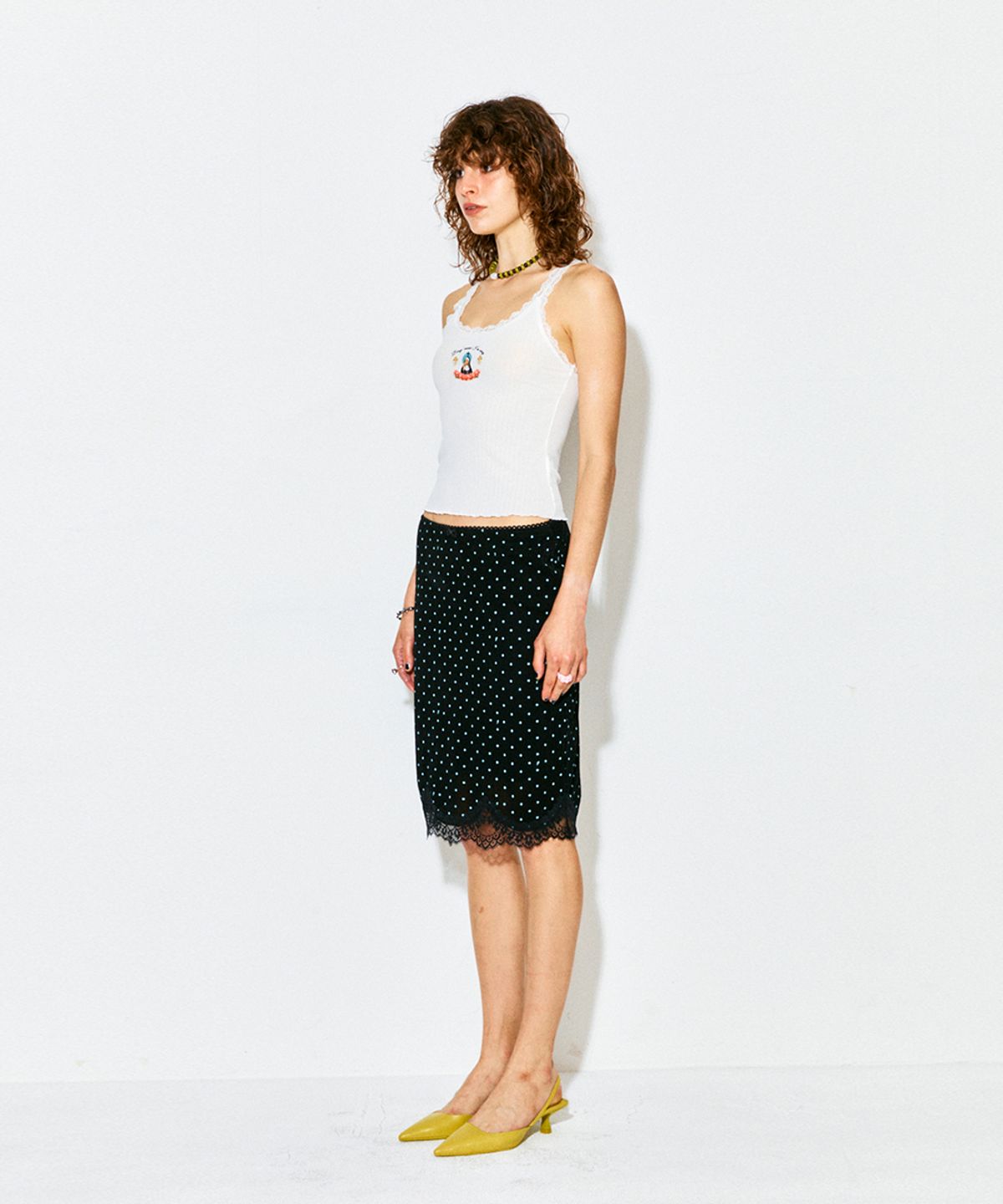 하이타이드 프랭키(HIGHTIDEFRANKIE) Lace Ribbon Midi Skirt Black