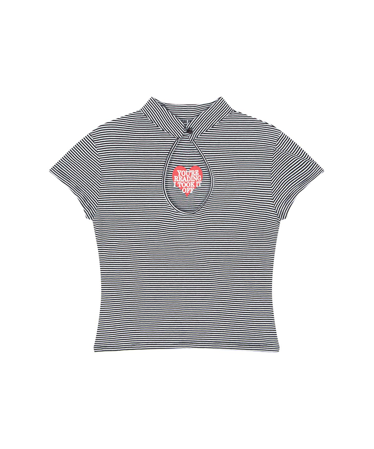 하이타이드 프랭키(HIGHTIDEFRANKIE) Stripe Keyhole Neck Tee Black