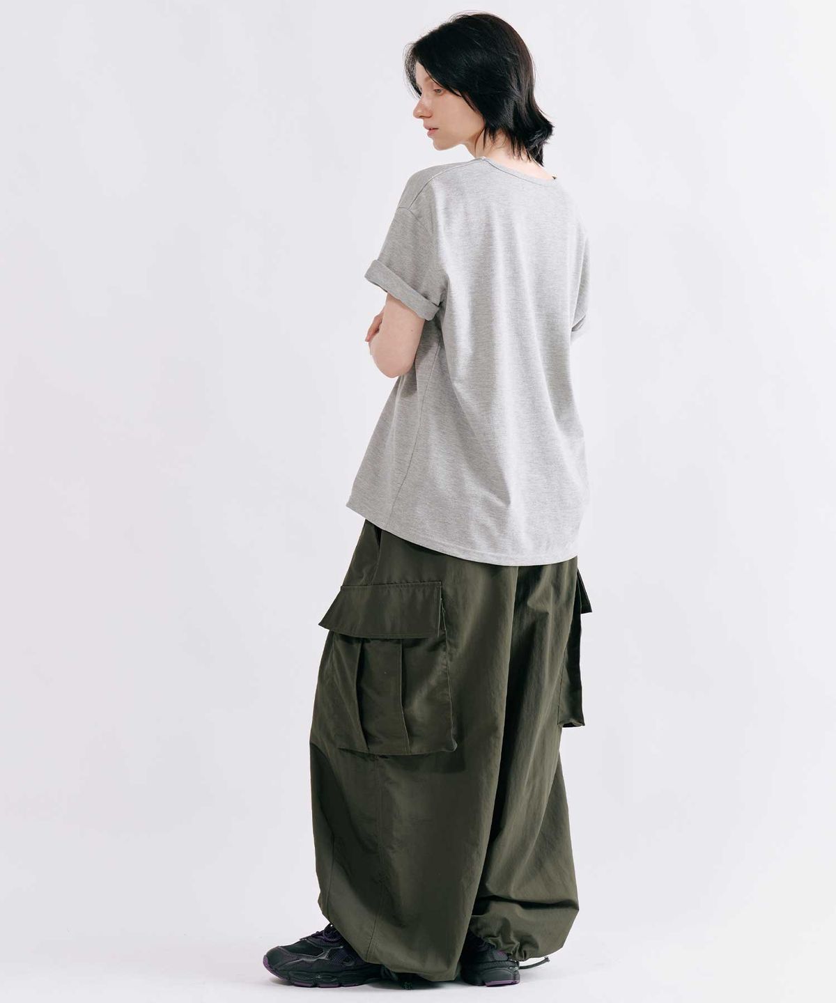스미스아머(SMITHARMOR) [UNISEX] 커브 나일론 스트링 와이드 카고 팬츠_카키
