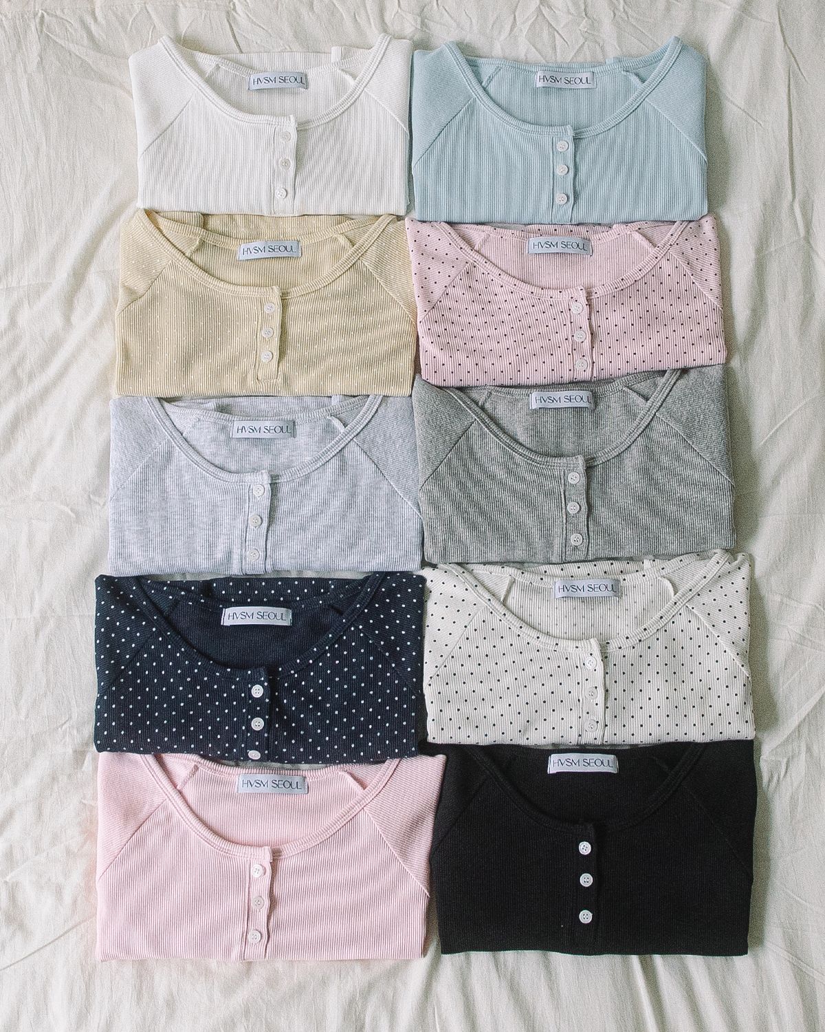 해비즘(HAVISM) [2PACK]RIB HENLEY NECK S/S TEE(10COLOR)