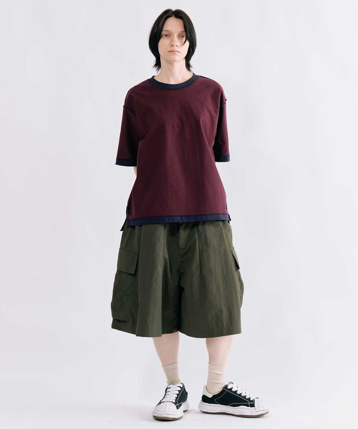 스미스아머(SMITHARMOR) [UNISEX] 뮤르덴 리버시블 투페이스 세미크롭 티셔츠_딥퍼플 버건디
