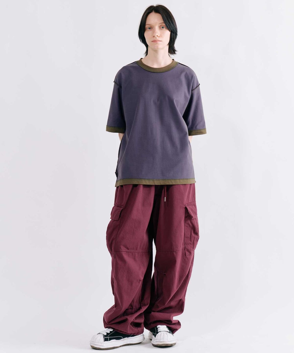 스미스아머(SMITHARMOR) [UNISEX] 뮤르덴 리버시블 투페이스 세미크롭 티셔츠_카키 퍼플