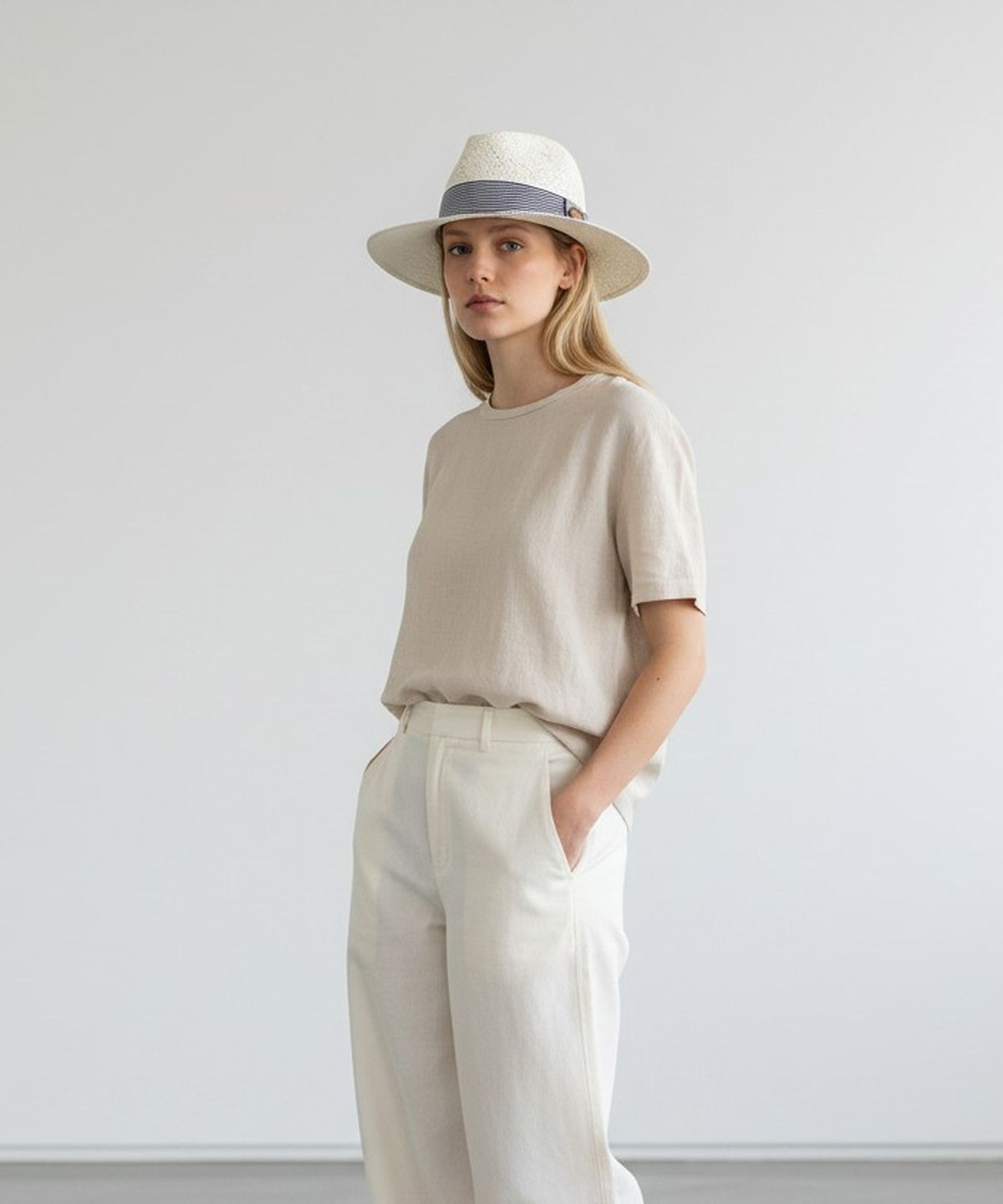유니버셜 케미스트리(UNIVERSAL CHEMISTRY) Swing Stripe Line White Fedora 여름페도라