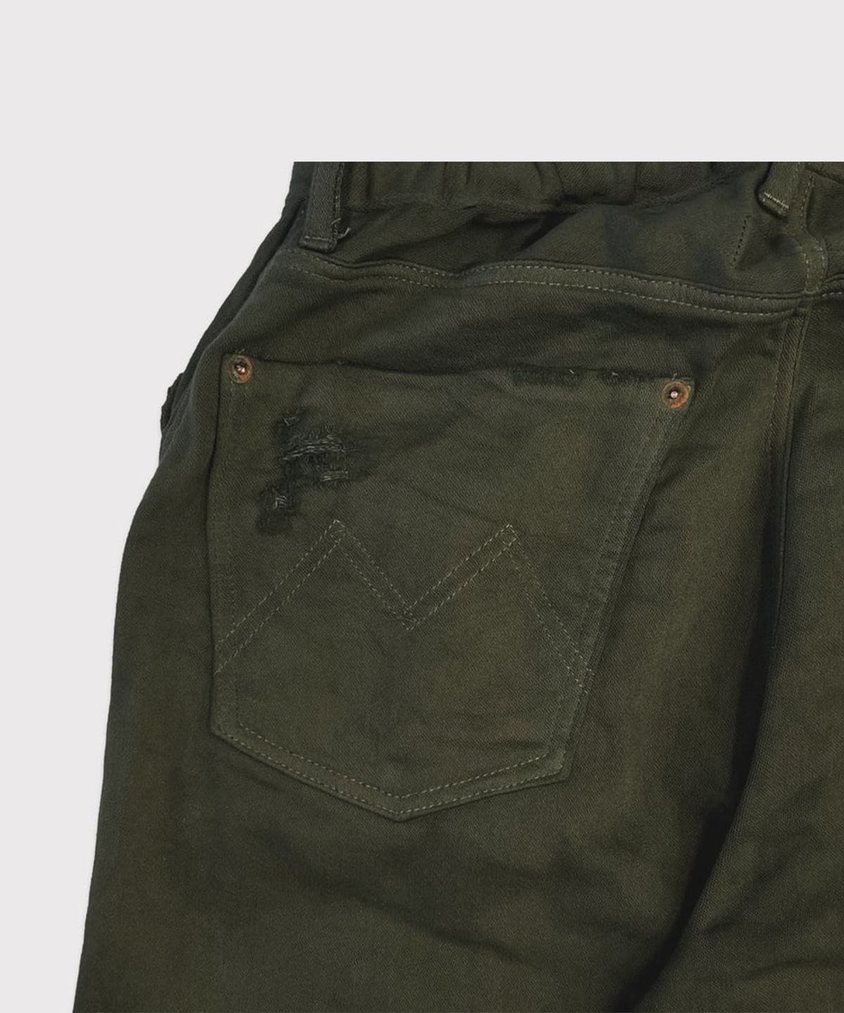 마이너스(MINUS) Home Flare Jeans With Damaged(INLAY DENIM) - OLIVE