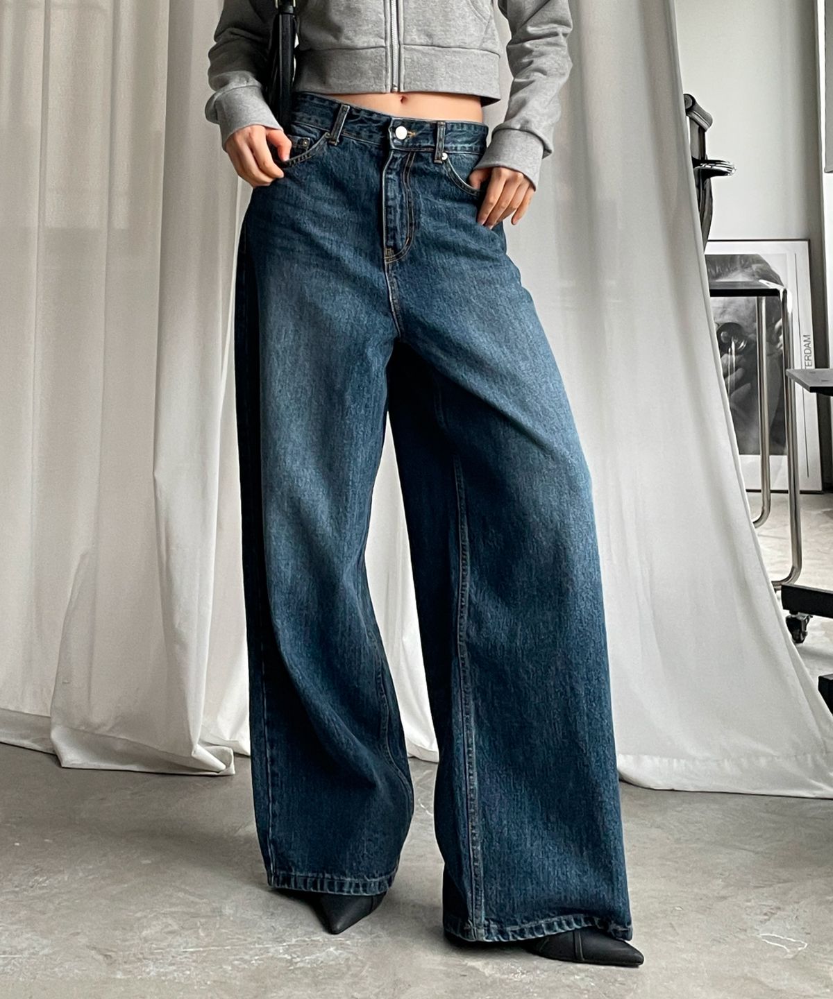 요키토키(YOKI TOKI) MAXI PIN-TUCK DARK DENIM PANTS [Dark Blue]