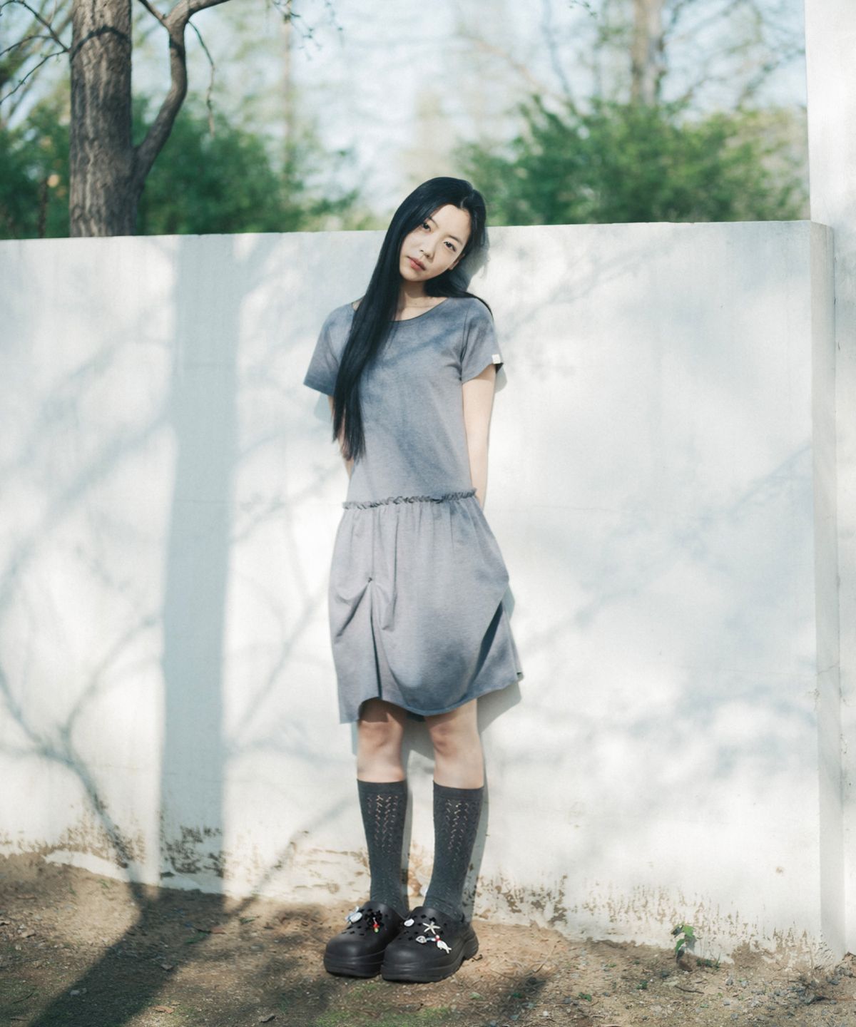 오헤시오(OHESHIO) PUNCHING POINT KNEE SOCKS, DEEP CHARCOAL
