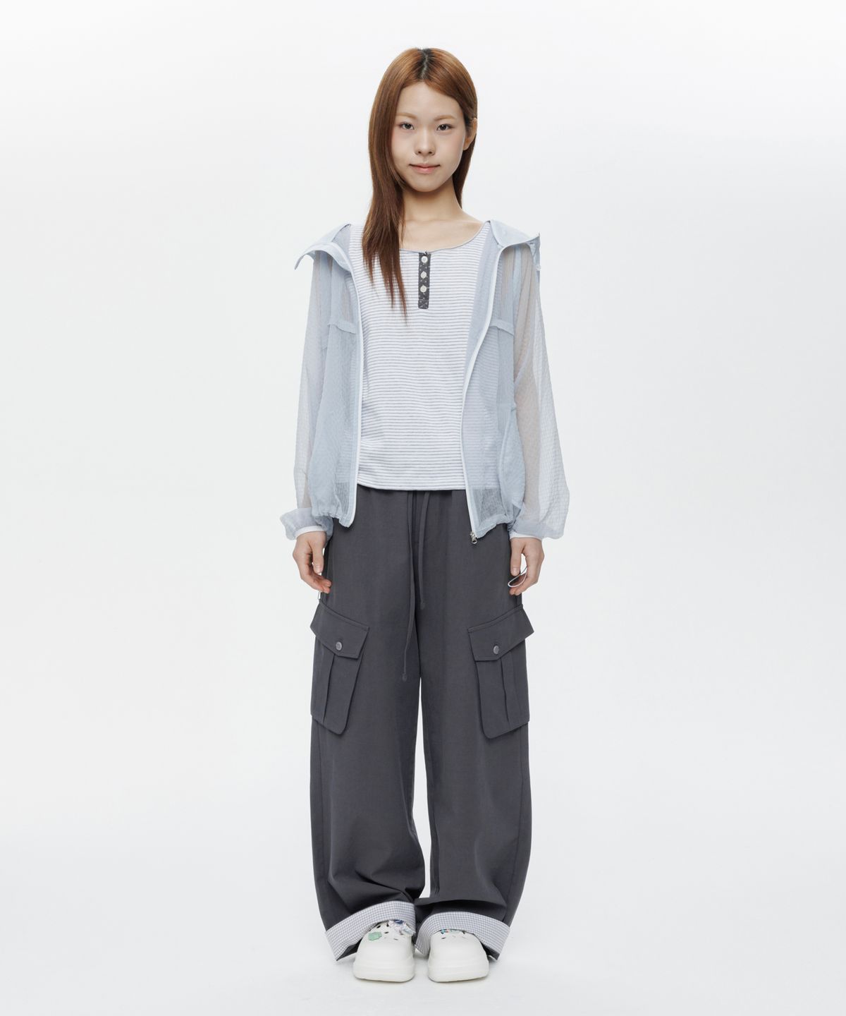 오헤시오(OHESHIO) COTTON STRAIGHT CARGO PANTS, CHARCOAL