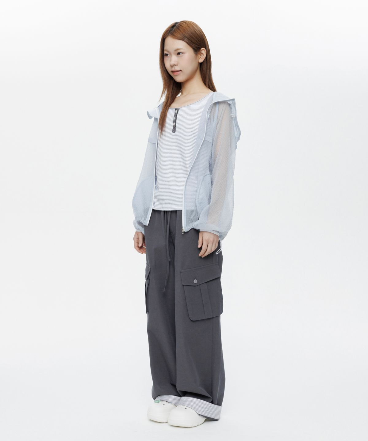 오헤시오(OHESHIO) COTTON STRAIGHT CARGO PANTS, CHARCOAL