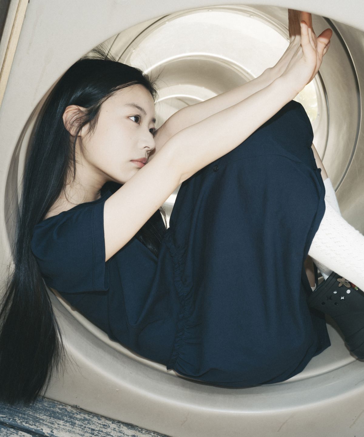 오헤시오(OHESHIO) JERSEY FRILL DRESS, NAVY