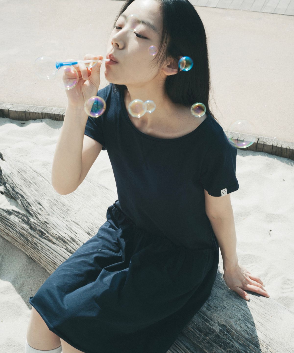 오헤시오(OHESHIO) JERSEY FRILL DRESS, NAVY