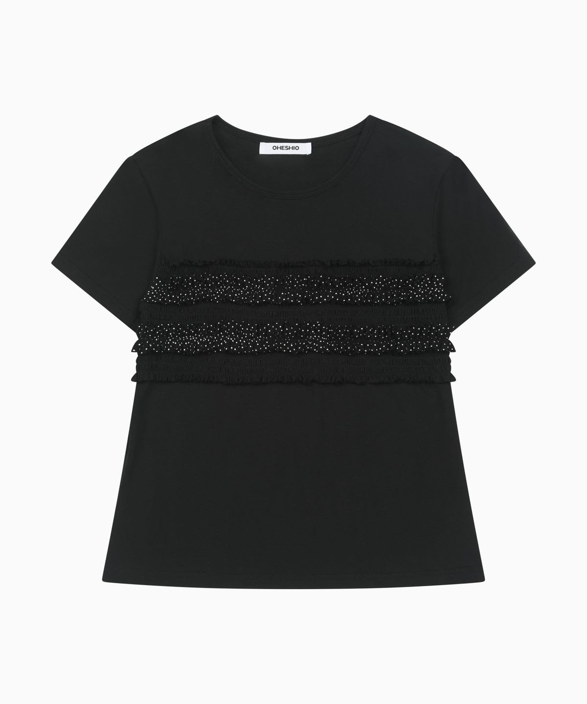 오헤시오(OHESHIO) DOT FRILL T-SHIRT, BLACK