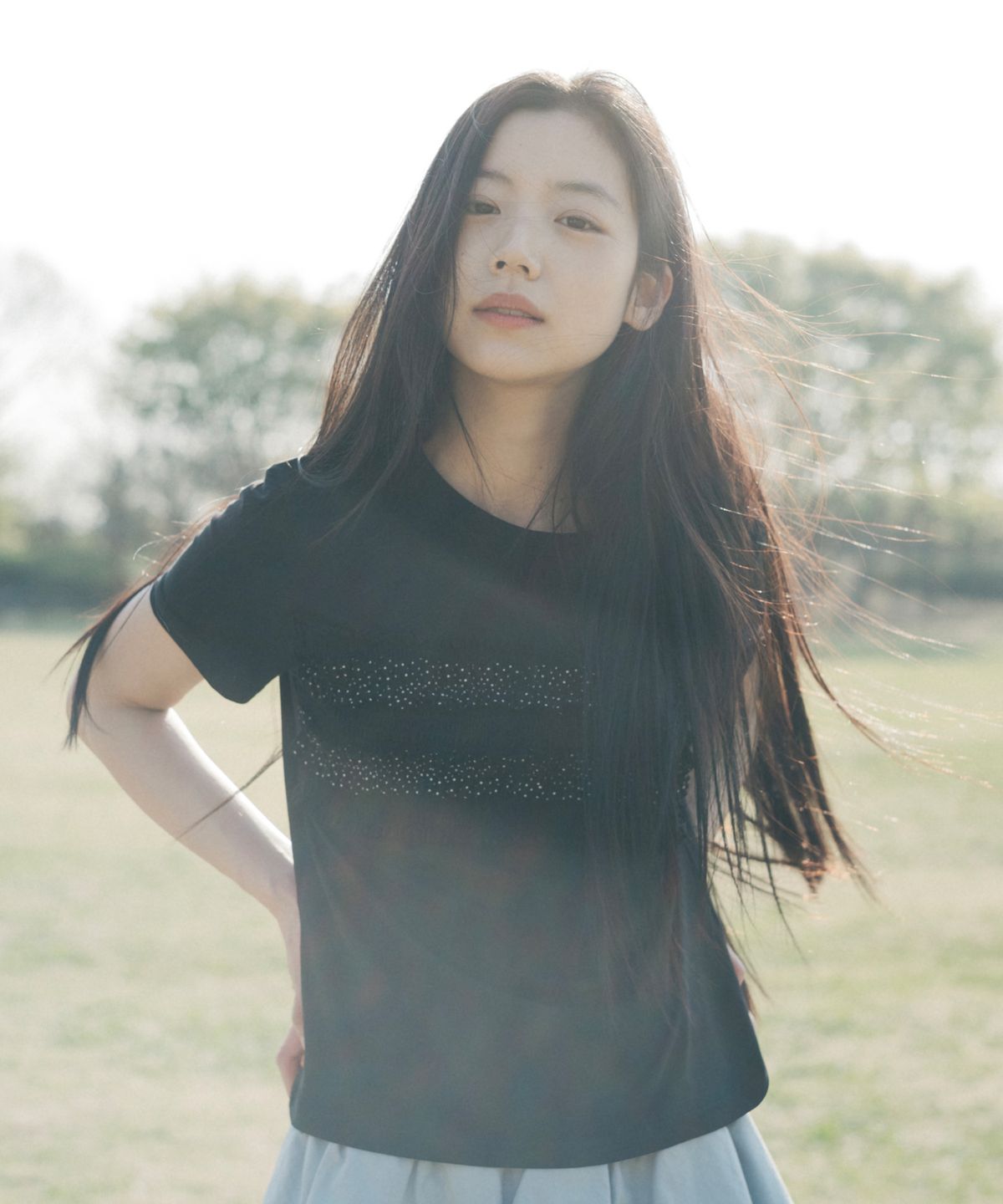 오헤시오(OHESHIO) DOT FRILL T-SHIRT, BLACK