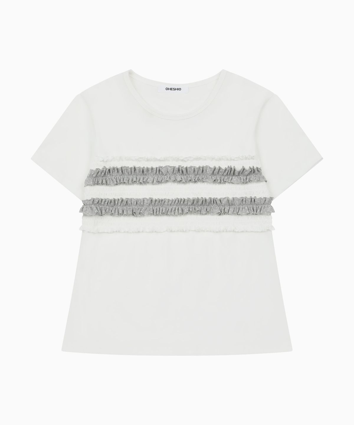 오헤시오(OHESHIO) DOT FRILL T-SHIRT, WHITE