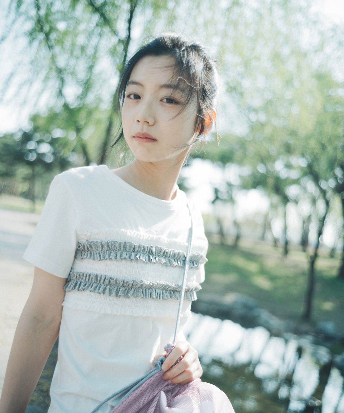 오헤시오(OHESHIO) DOT FRILL T-SHIRT, WHITE