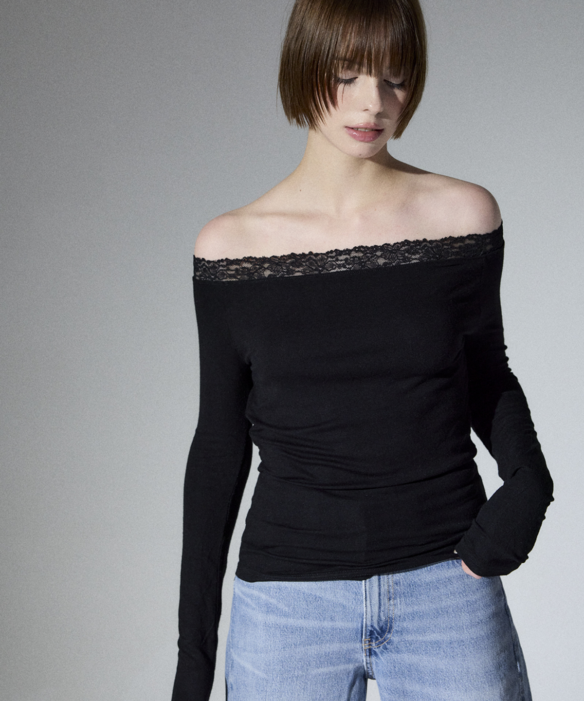 알리에나(ALIENAR) solid lace long sleeve(BK)