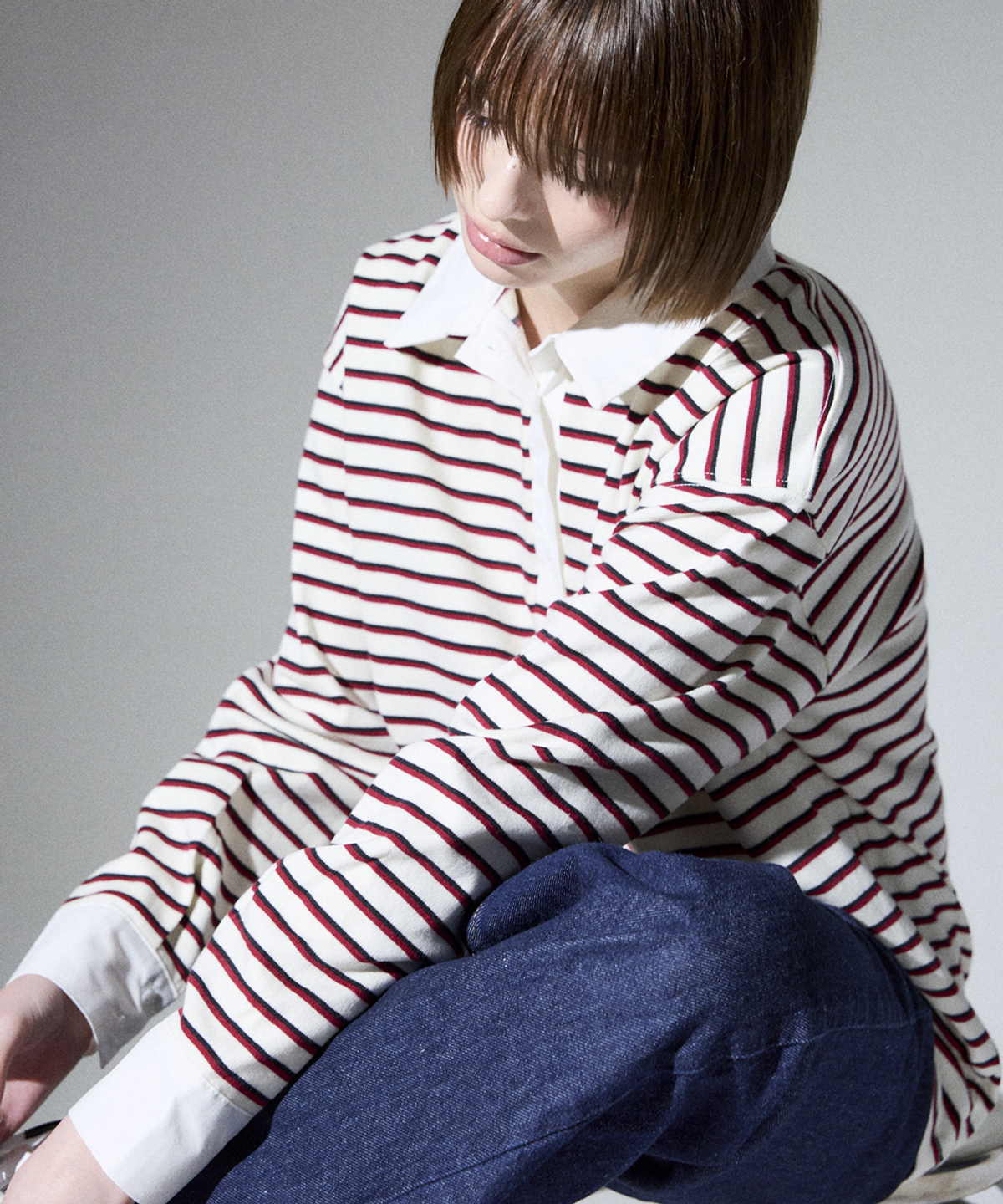 알리에나(ALIENAR) Stripe shirt collared long-sleeve(WH)